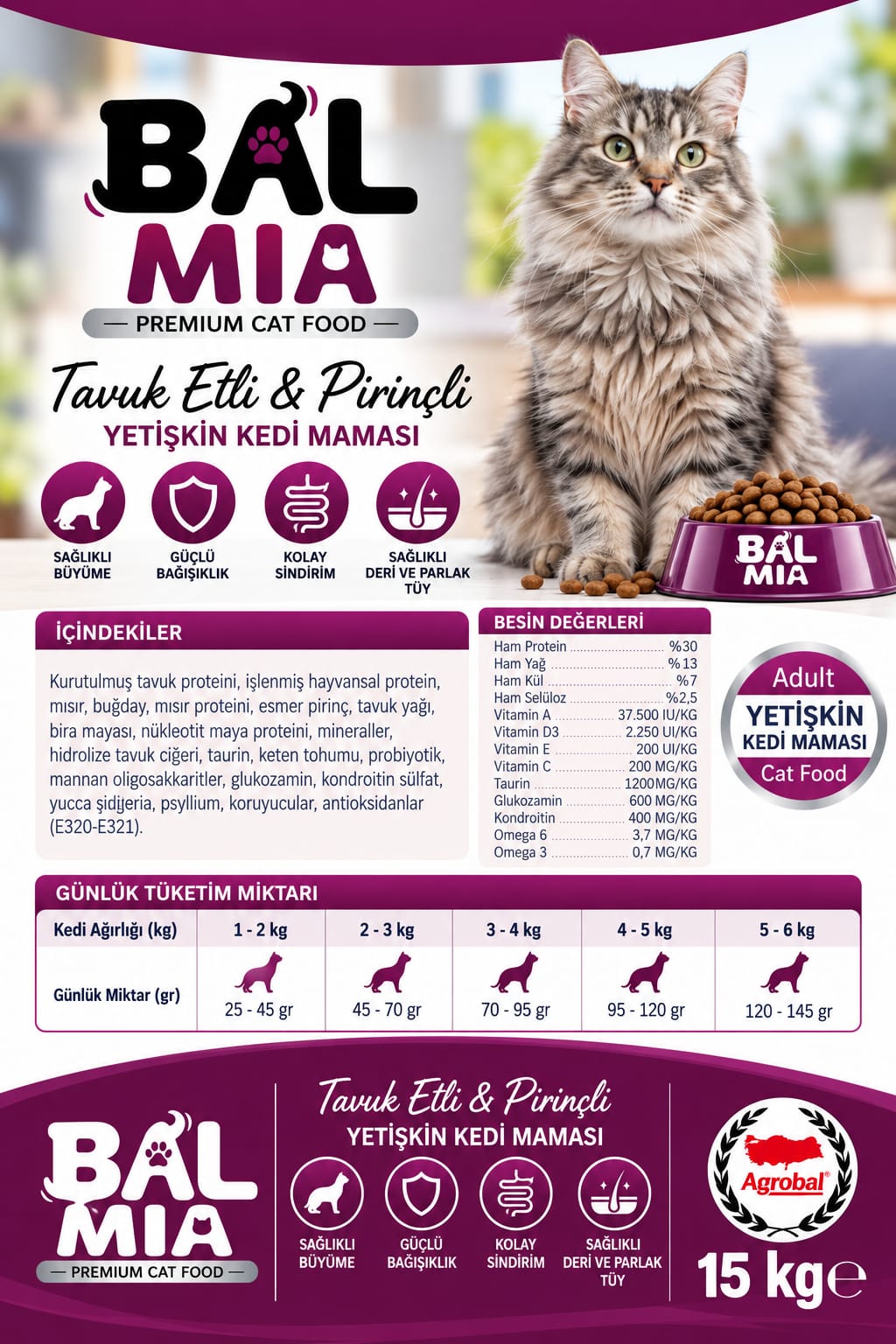 Bal Mia Yetişkin Kedi Maması ürün içeriği, besin değerleri ve beslenme rehberi